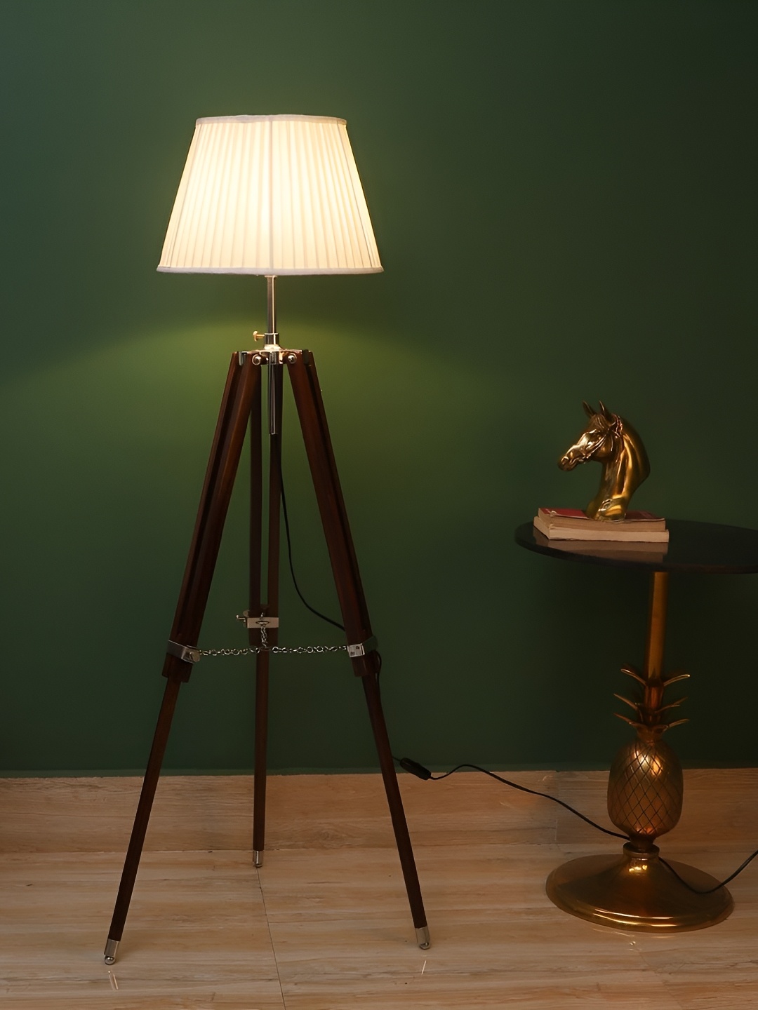 

pristine interiors Fia White & Brown Wooden Tripod Floor Lamp