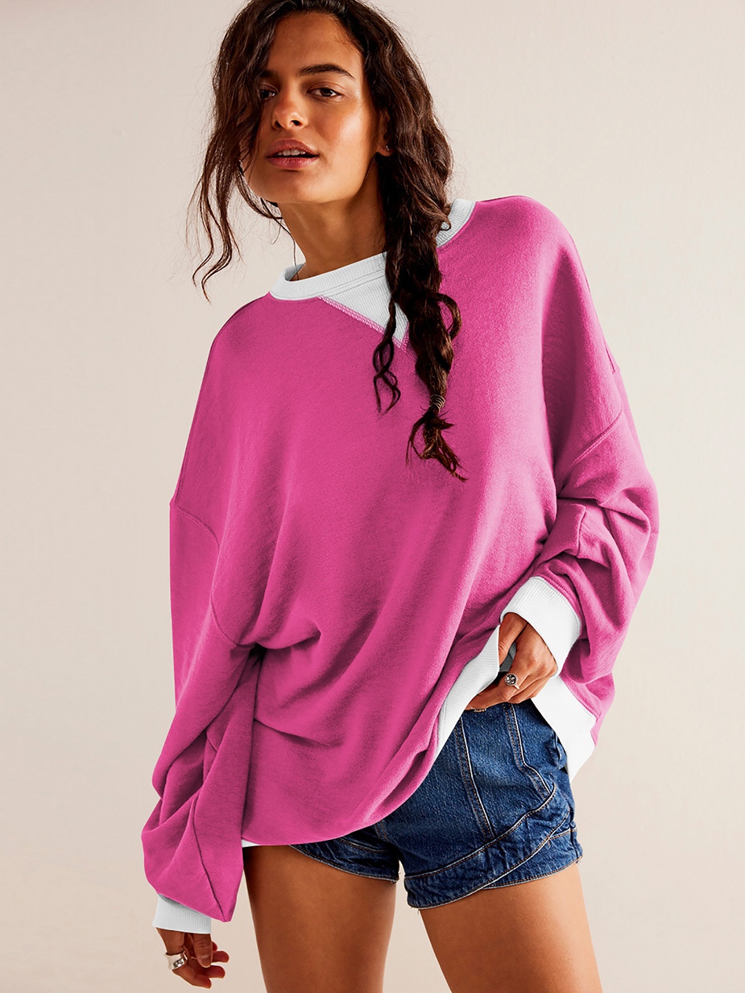 

StyleCast x Revolte Women Round Neck Solid Sweatshirt, Fuchsia