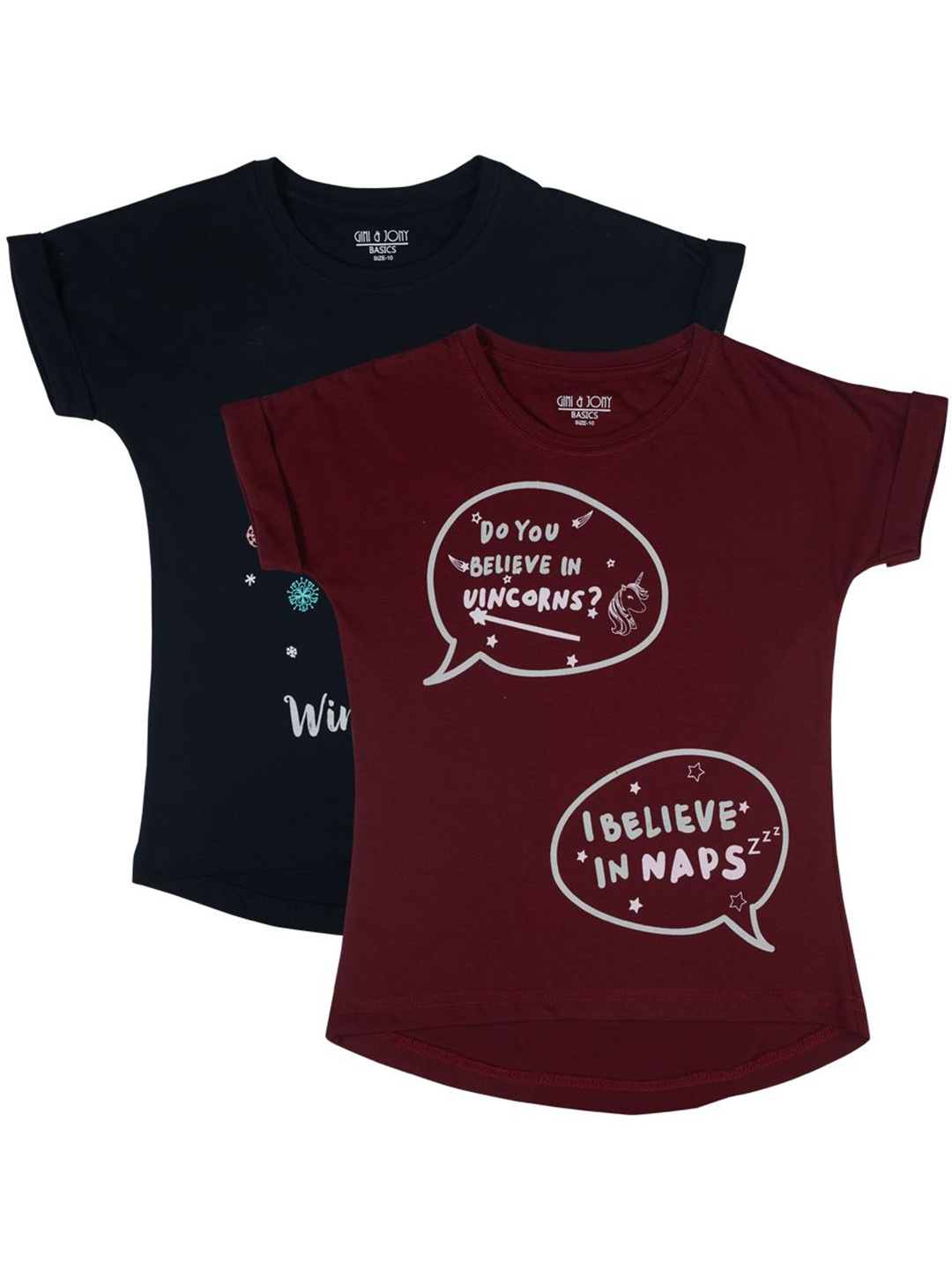 

Gini and Jony Girls Pack Of 2 Graphic Printed Cotton T-shirts, Maroon