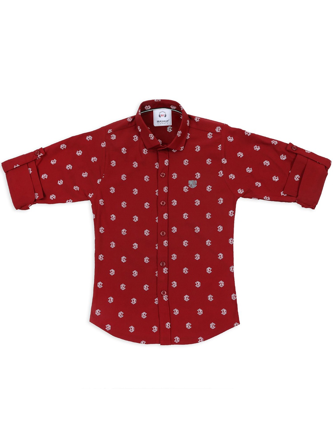 

MashUp Boys Classic Spread Collar Conversational Printed Cotton Casual Shirt, Maroon