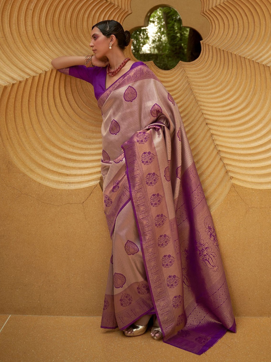 

ODETTE Woven Design Zari Saree, Purple
