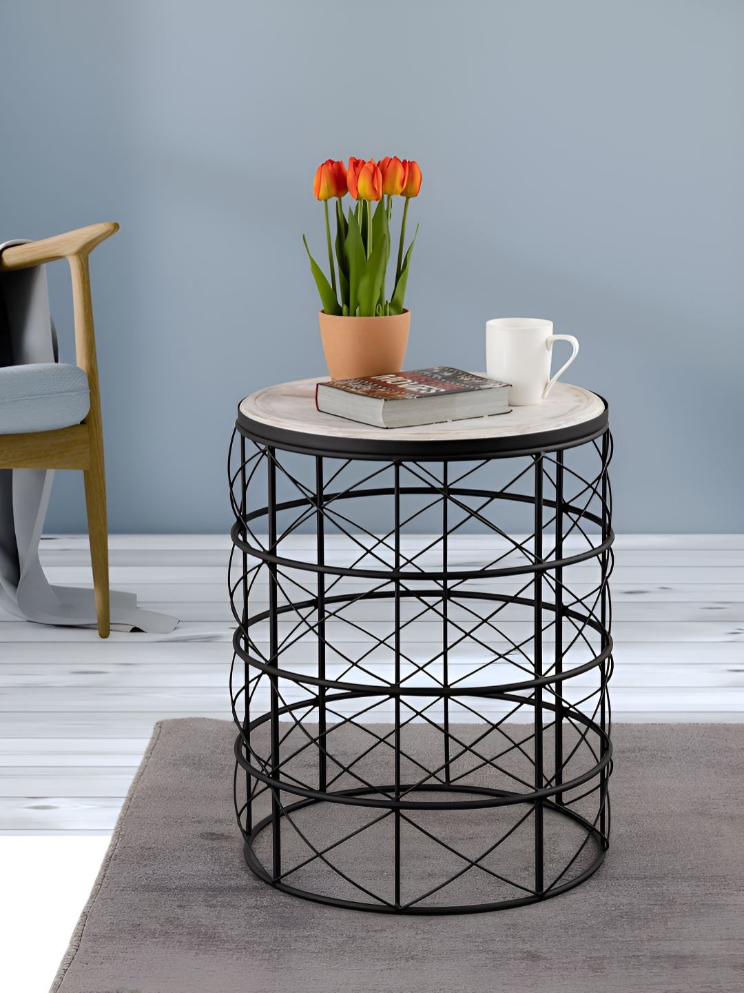 

Metalsmith Black & White Round Bedside Table