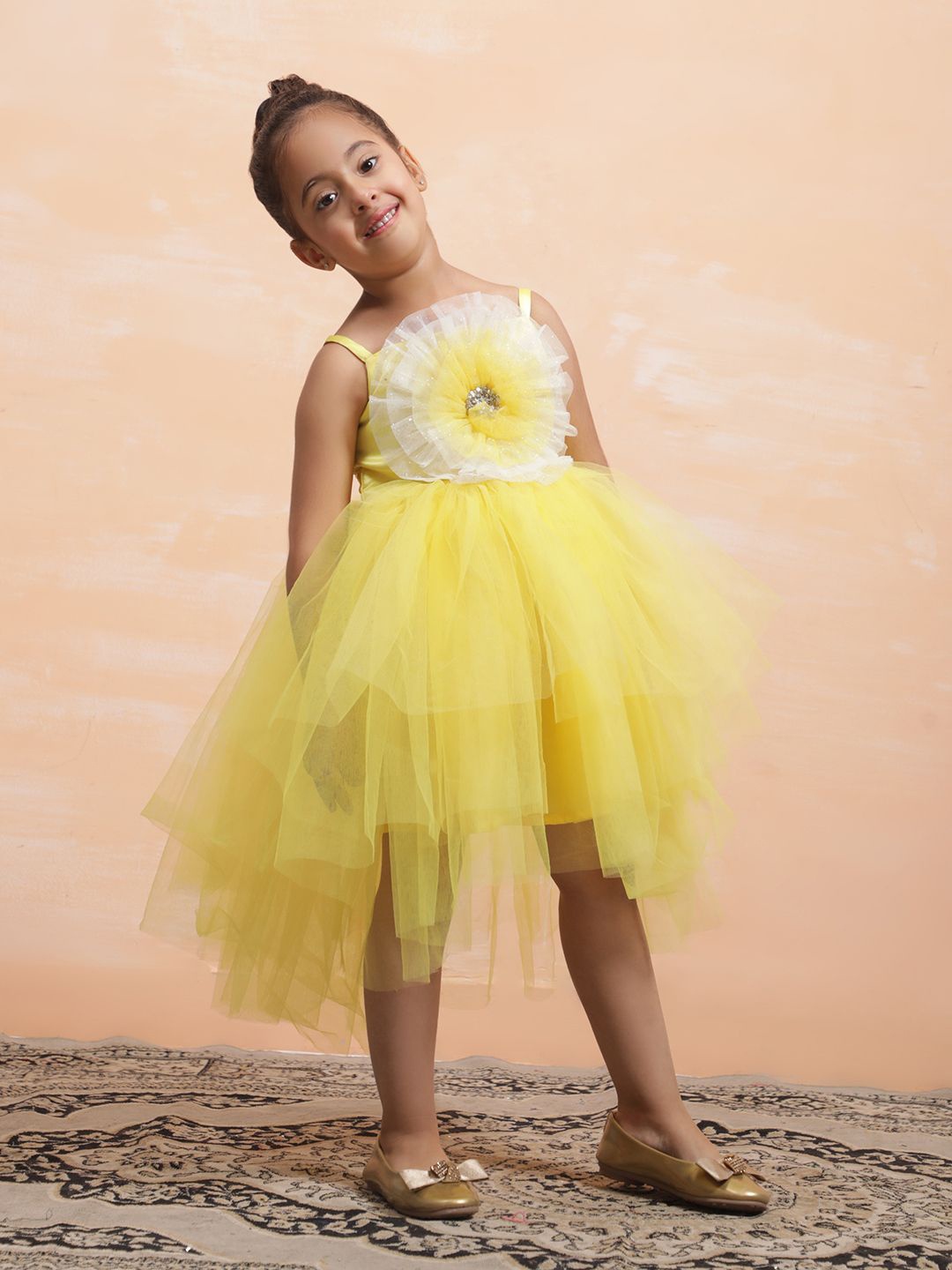 

Toy Balloon kids Net Fit & Flare Girls Dress, Yellow
