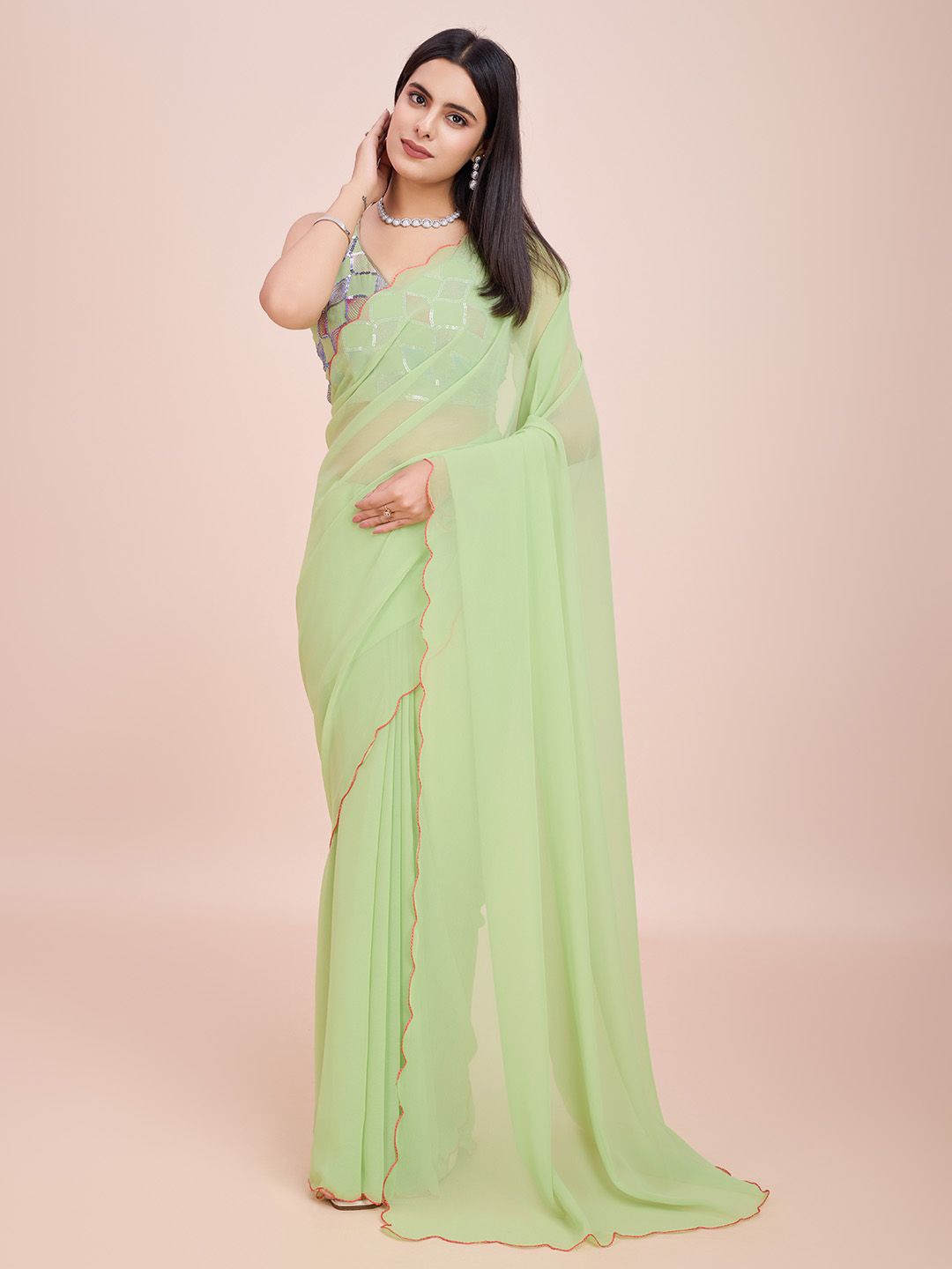 

STYLEELITE Sequinned Daily Wear Saree, Olive