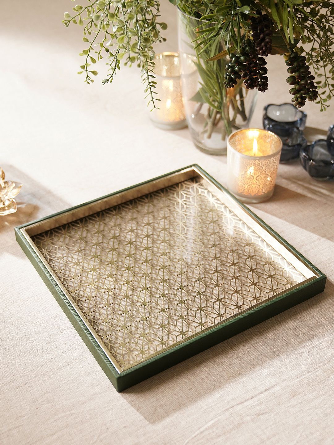 

Pure Home and Living Green Lazer Cut Square Serving Tray