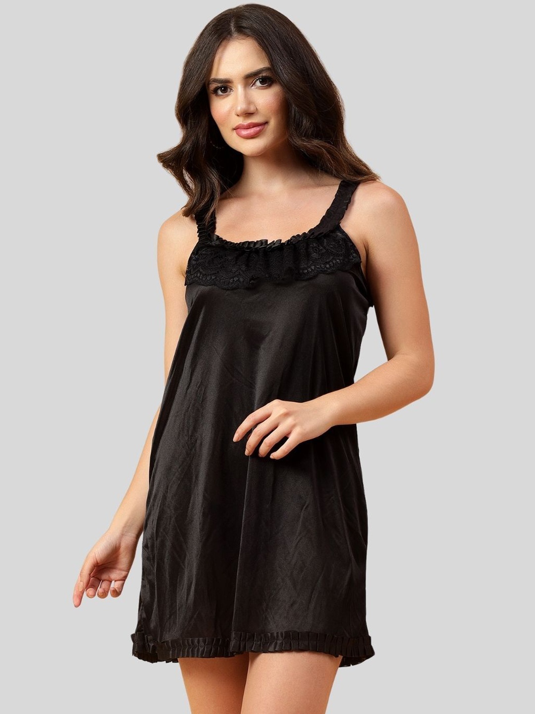 

Velvi FIGURE Women pack of 2 Satin Baby Doll, Black