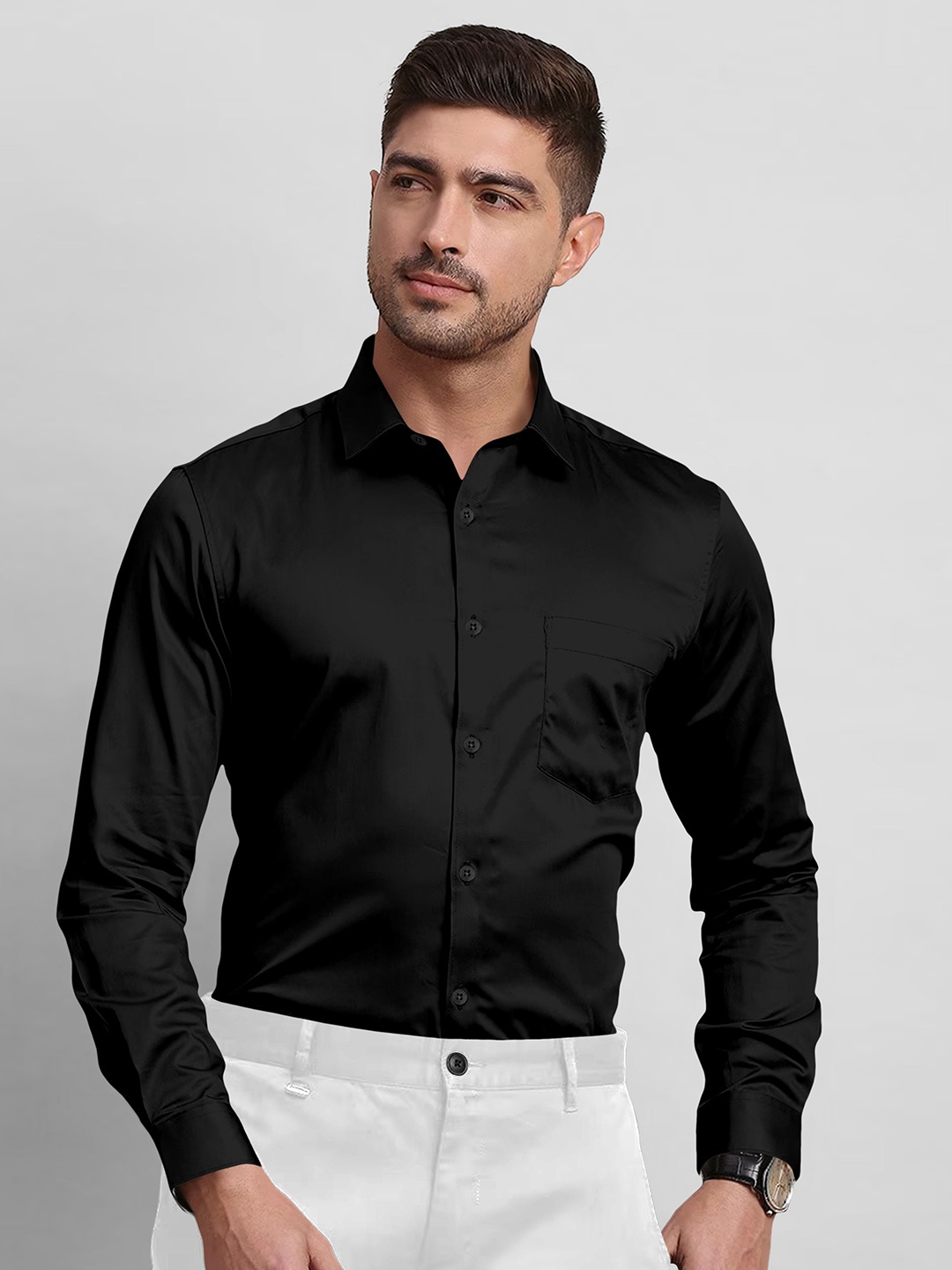 

FABFARM Men Comfort Spread Collar Solid Slim Fit Formal Shirt, Black