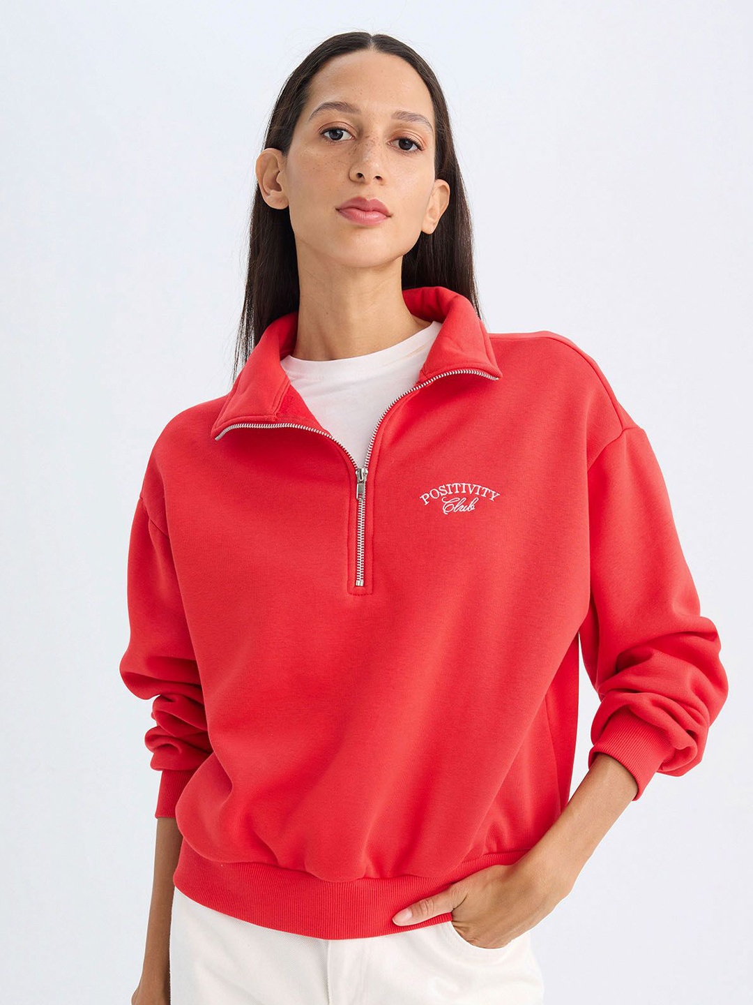

DeFacto Women Cable Knit Henley Neck Long Sleeves Pullover, Red