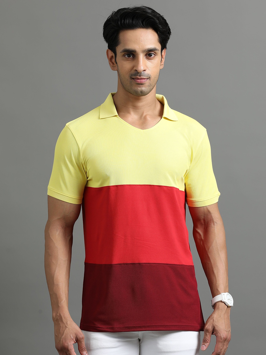 

ECOLINE Clothing Men Antimicrobial Colourblocked Polo Collar T-shirt, Red