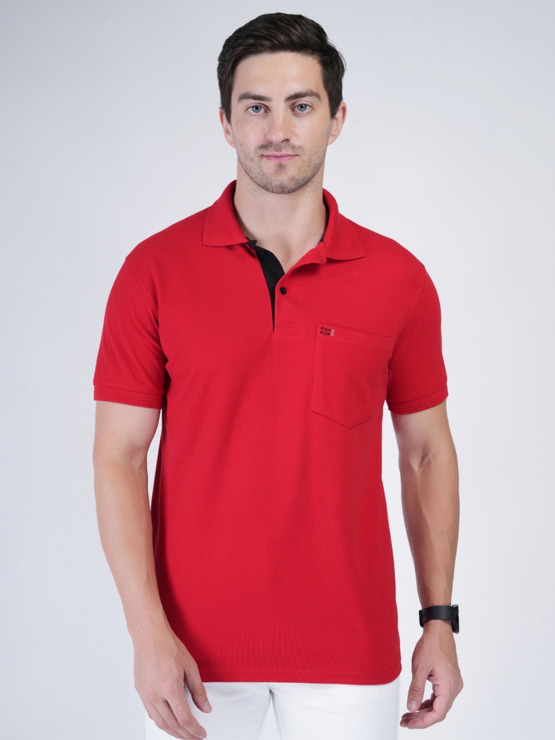 

Polo Plus Men Bio Finish Solid Polo Collar Cotton T-shirt, Red