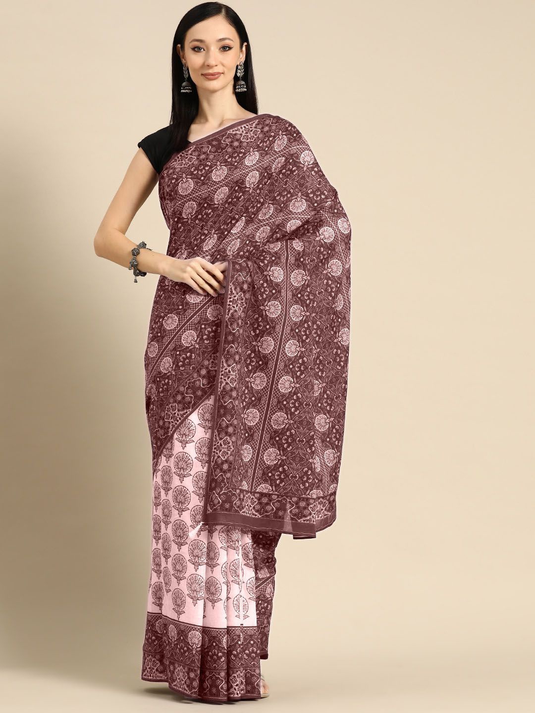 

BUTA BUTI Floral Pure Cotton Saree, Mauve