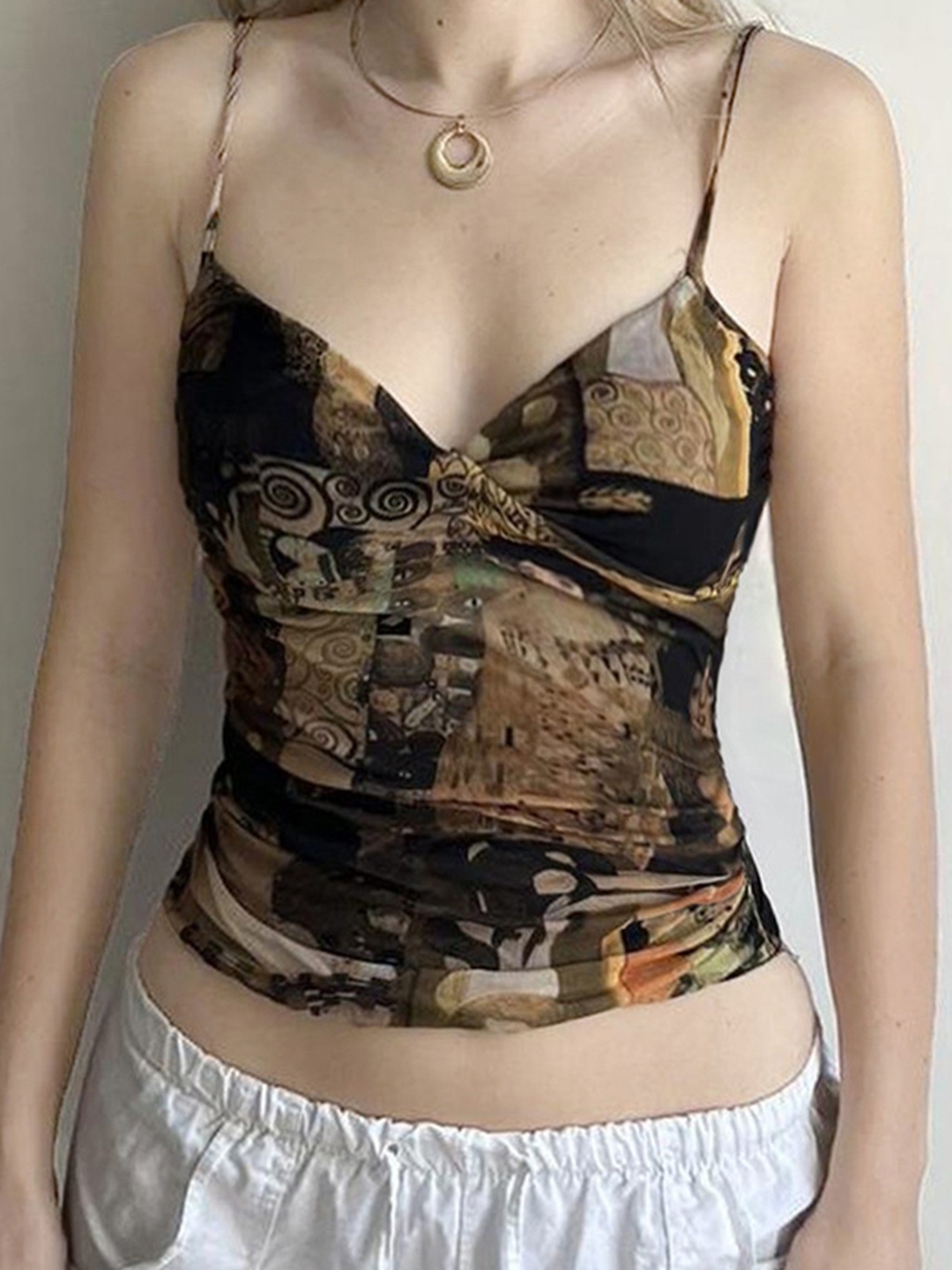 

LULU & SKY Women Abstract Printed Shoulder Straps Top, Black