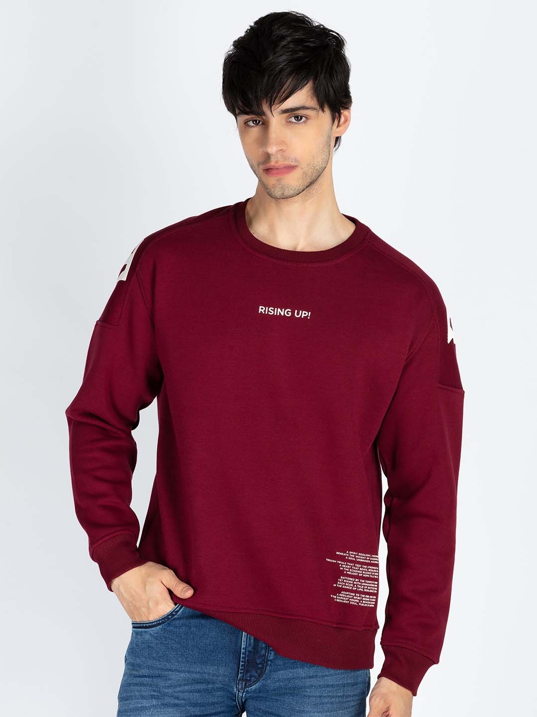 

Status Quo Men Typography Printed Pullover Cotton Sweatshirt, Maroon