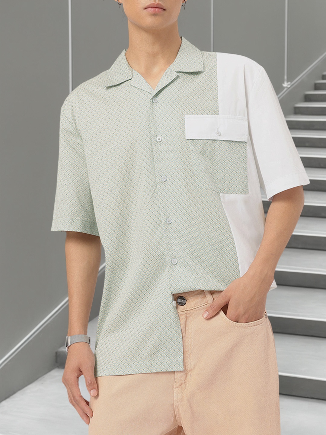 

Kook N Keech Electric Pop Trendset Cotton Colour-block Oversized Shirt, Grey