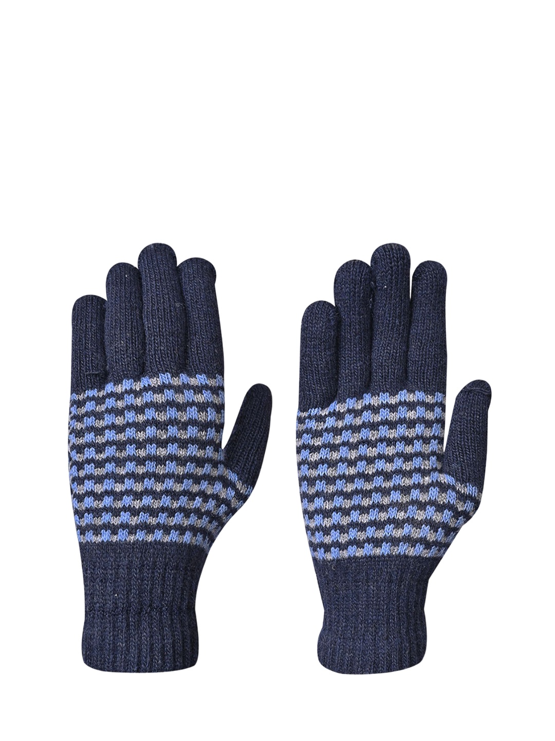 

LOOM LEGACY Men Patterned Acrylic Winter Gloves, Navy blue
