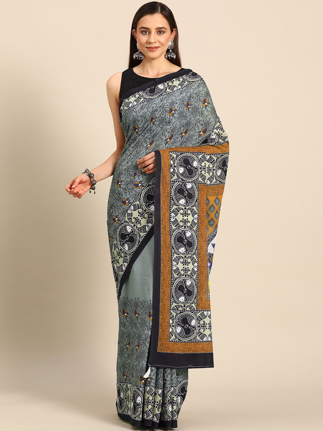 

BUTA BUTI Floral Pure Cotton Saree, Copper