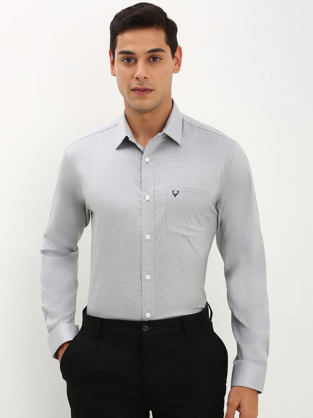 

Allen Solly Men Spread Collar Solid Cotton Slim Fit Formal Shirt, Grey