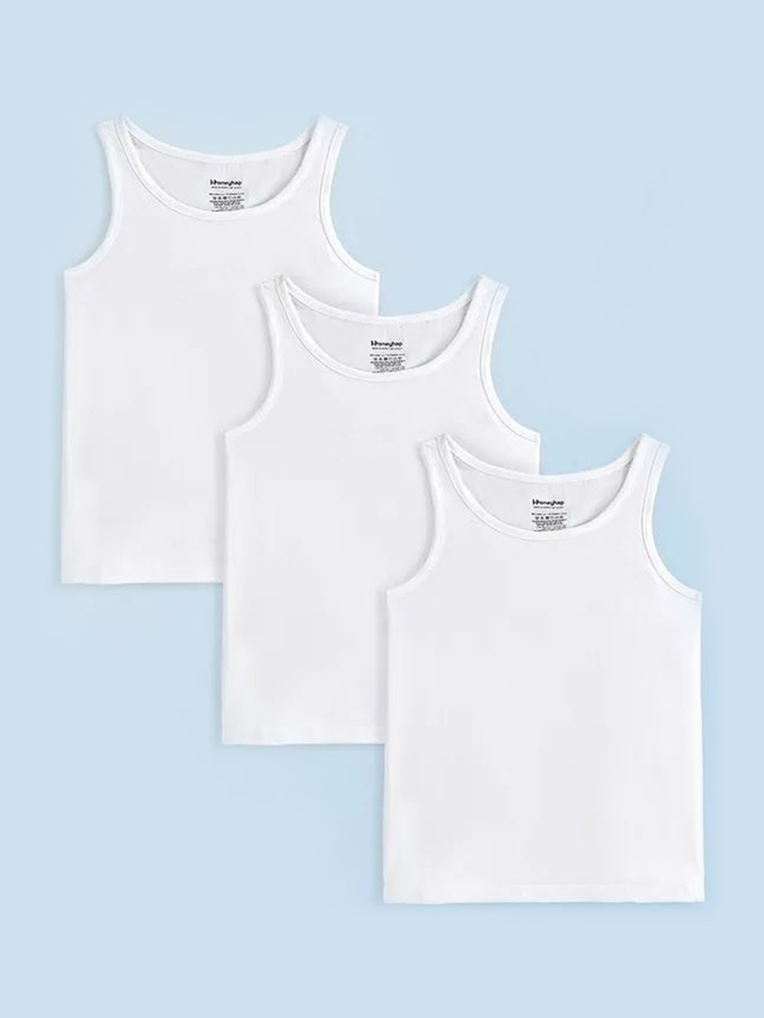 

Honeyhap Boys Pack Of 3 Solid Basic Cotton Innerwear Vests15661492, White