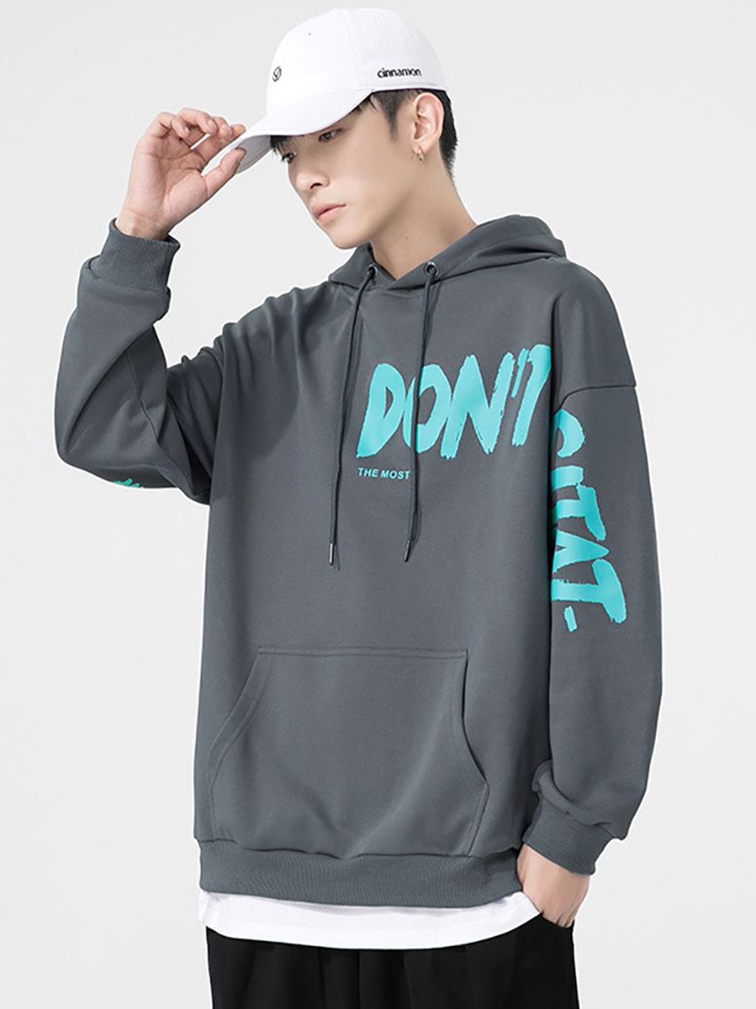 

StyleCast x Revolte Men Printed Hooded Pullover Sweatshirt, Grey