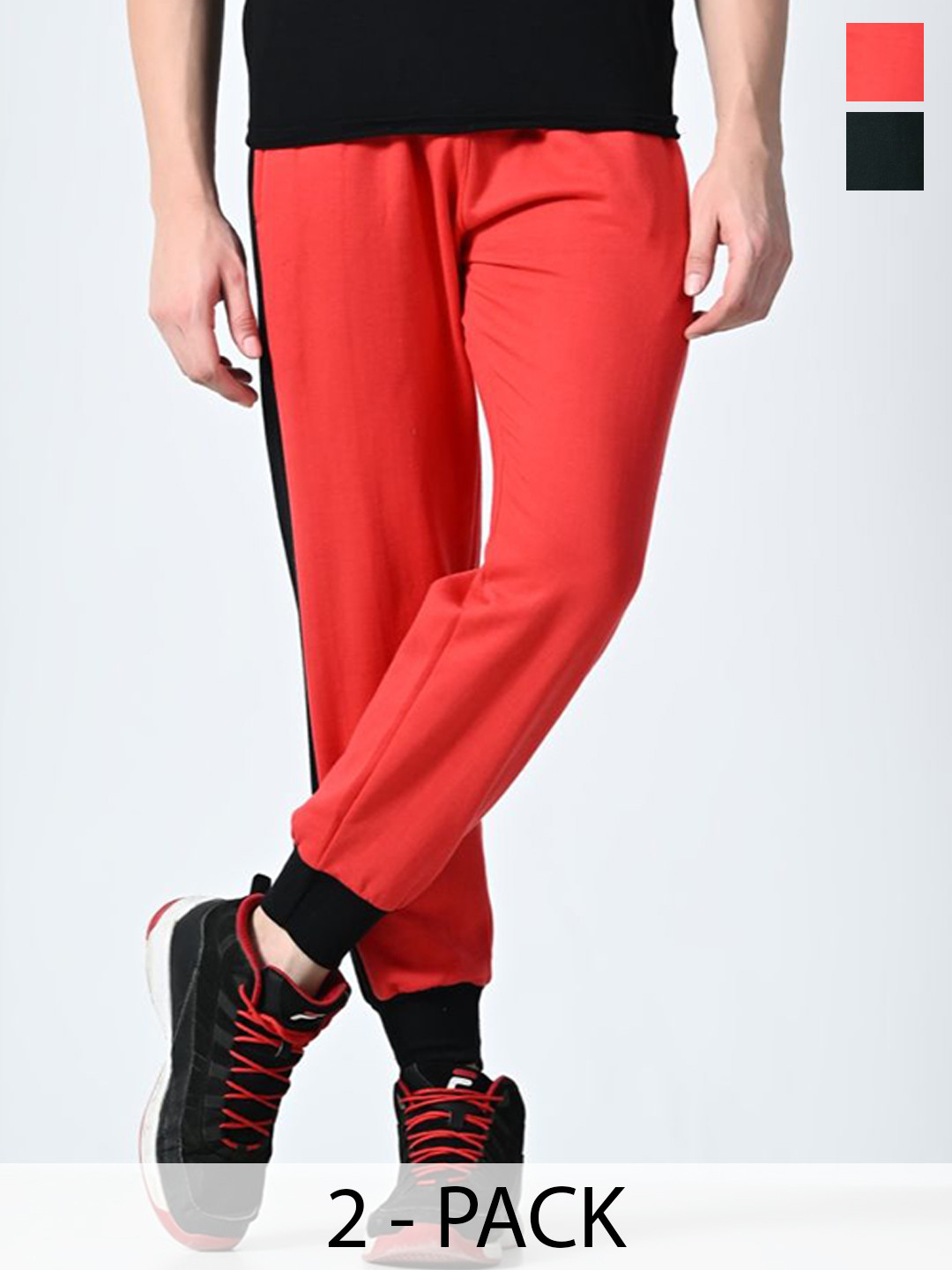 

BAESD Men Pack Of 2 Colourblocked Relaxed-Fit Mid Rise Joggers, Orange