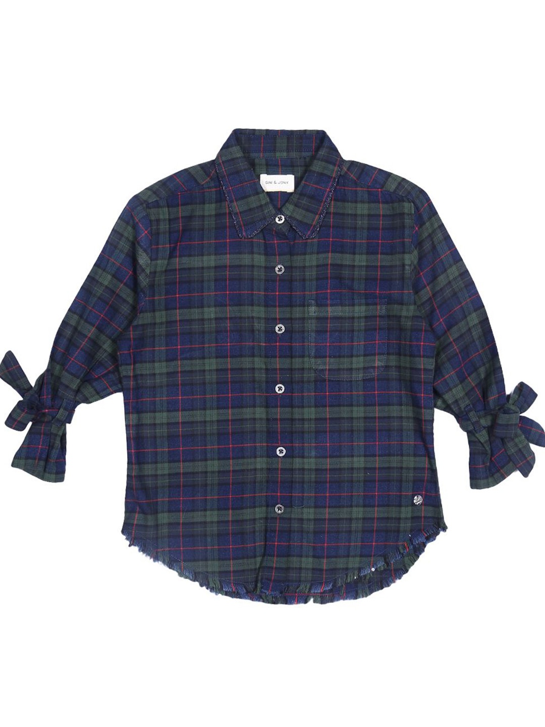 

Gini and Jony Girls Checked Shirt Collar Cotton Top, Navy blue