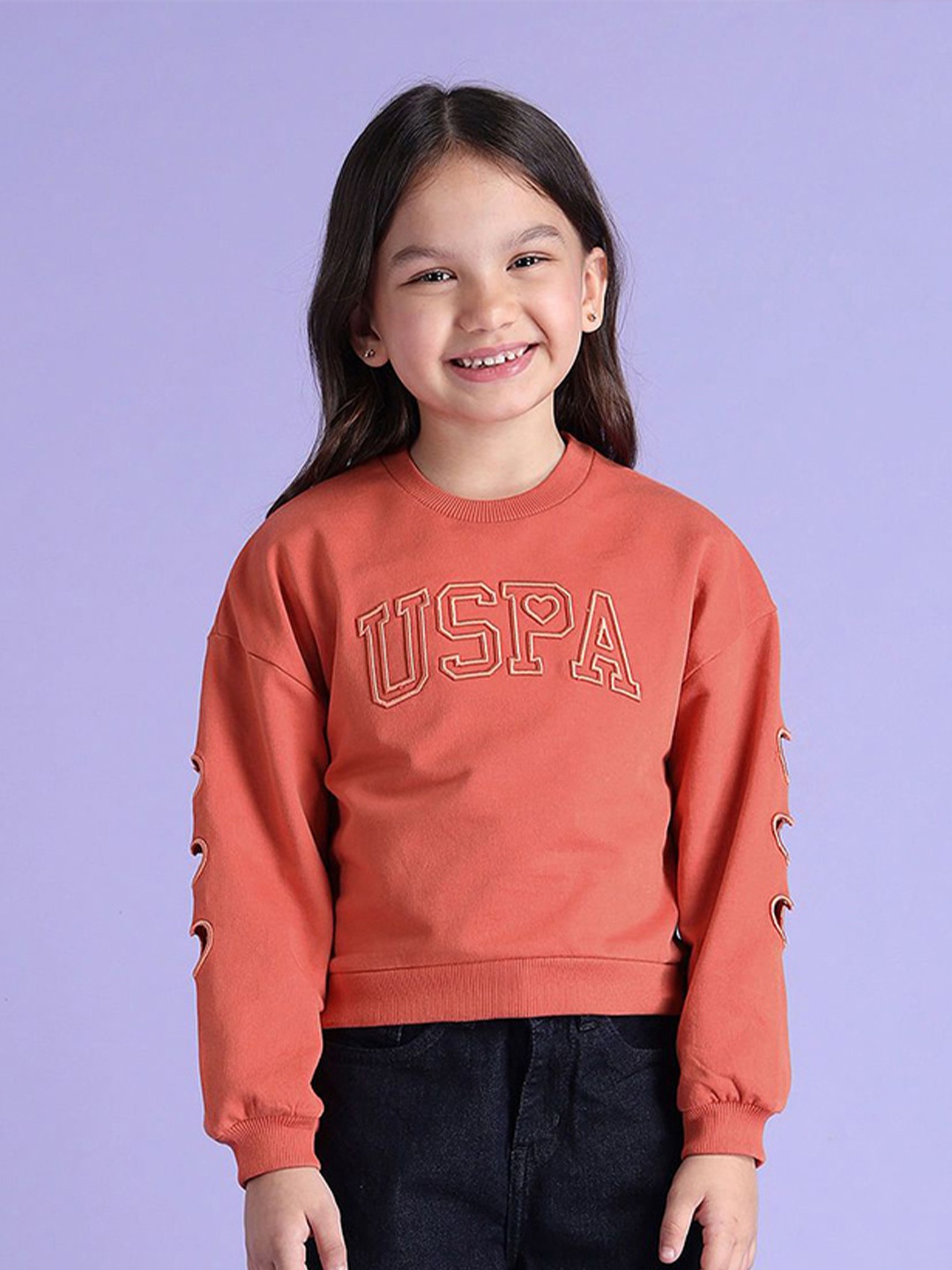 

U.S. Polo Assn. Kids Girls Brand Logo Printed Round Neck Sweatshirt, Rust