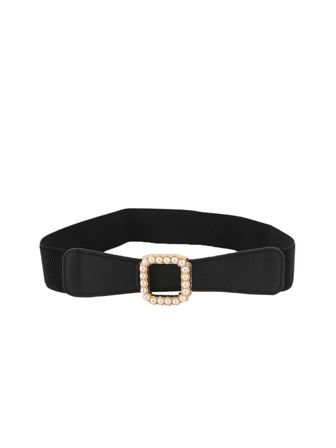 

Style Shoes Women Push Pin Closure Stretchable Textured Belt, Black