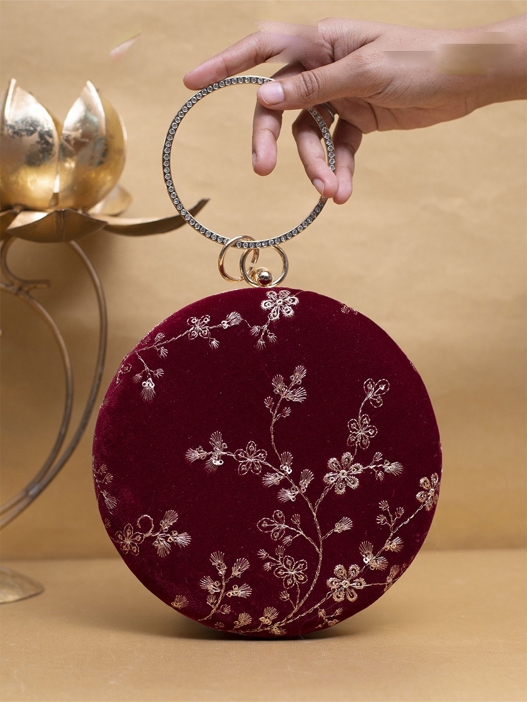

ARTKLIM Embroidered Box Clutch, Maroon