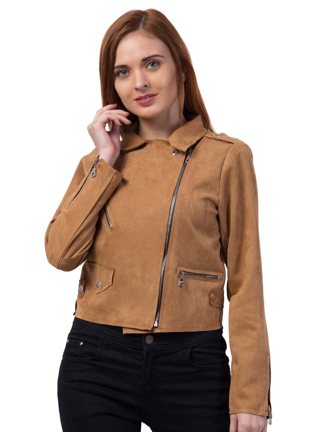 

GalaxyTrendz Women Suede Windcheater Crop Tailored Jacket, Rust