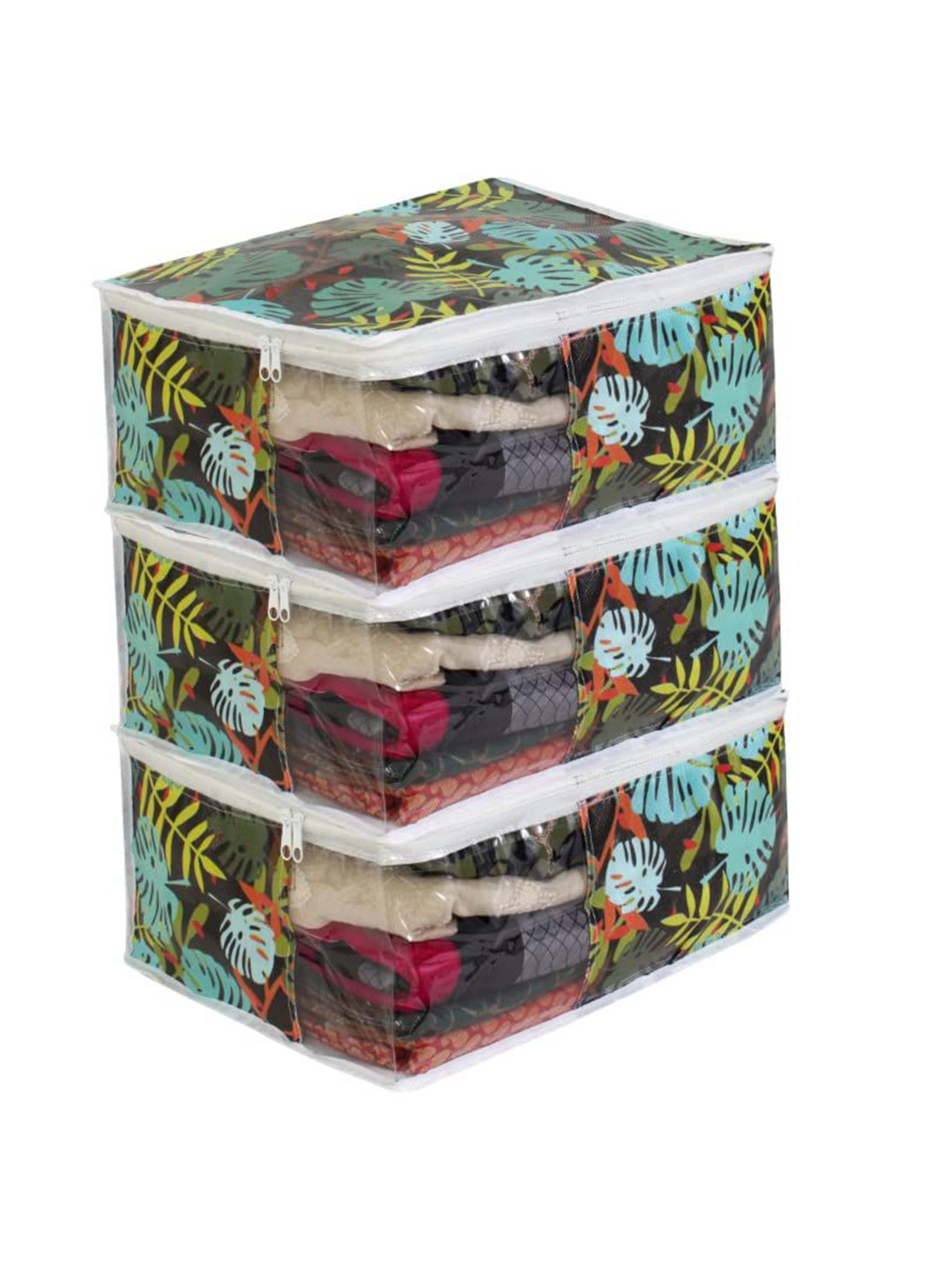 

prettykrafts Green & Black 3 Pieces Printed Reusable Multi-Utility Organisers