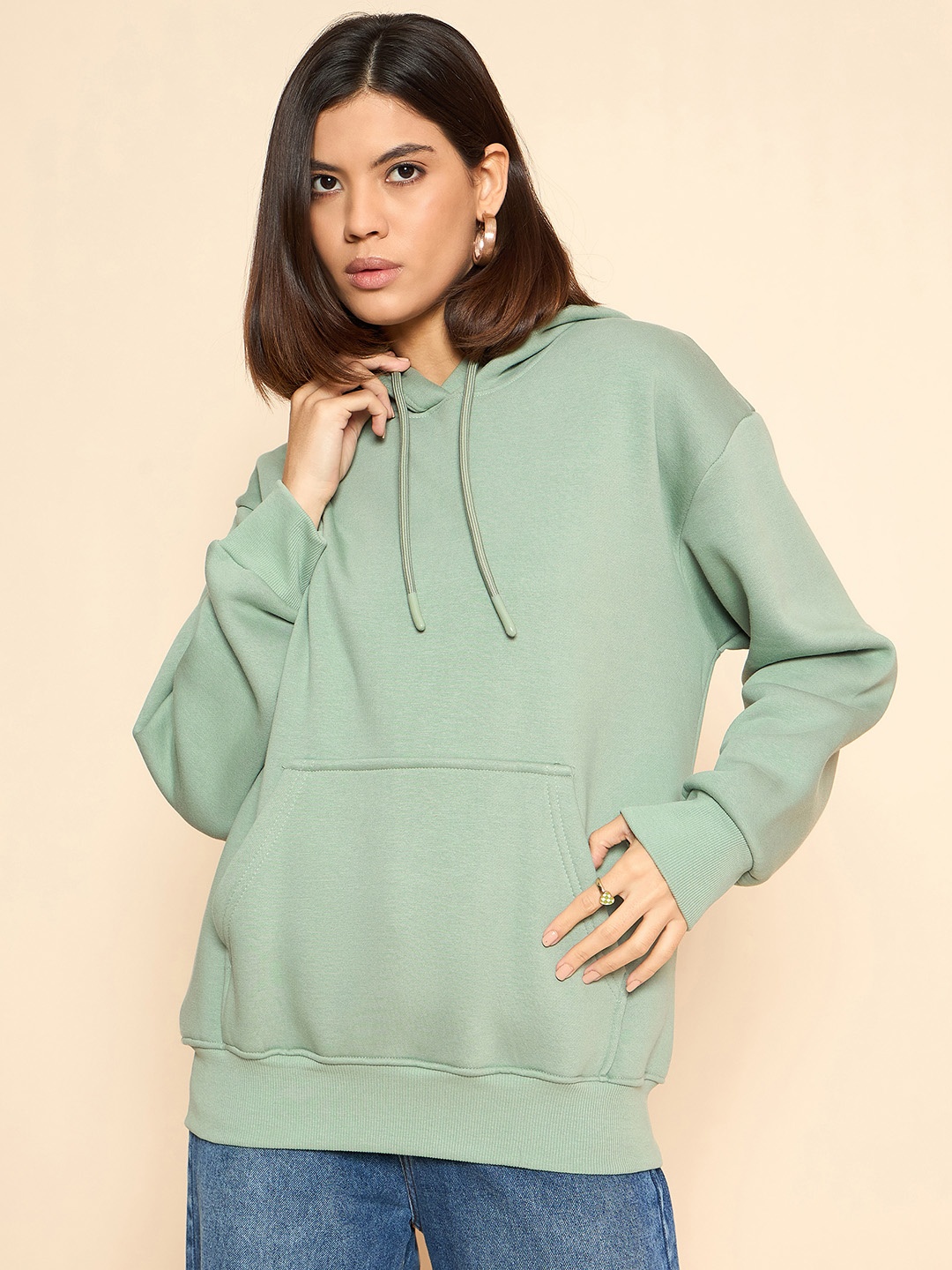 

COLOR CAPITAL Women Solid Hooded Oversized Cotton Sweatshirt, Sea green