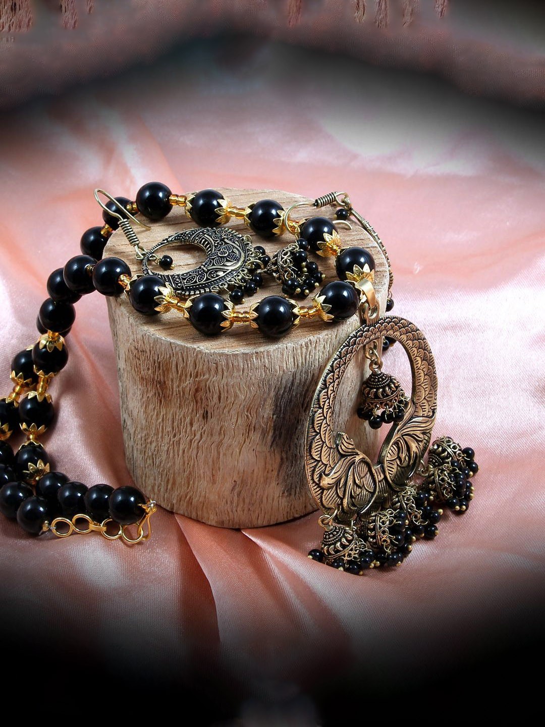 

VIRAASI Beaded Oxidised Jewellery Set, Gold