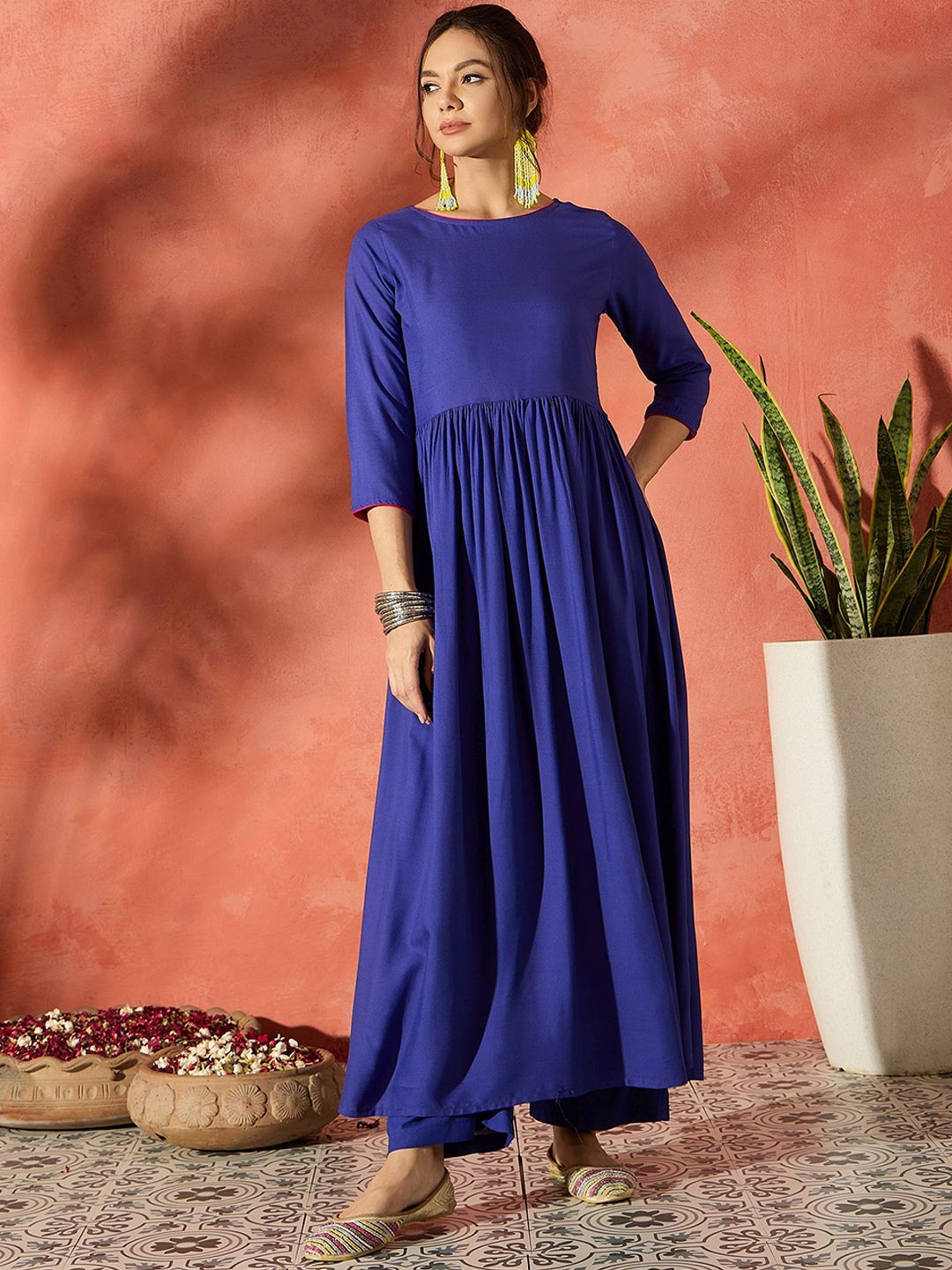 

InWeave Women Anarkali Empire Kurta with Trousers, Blue