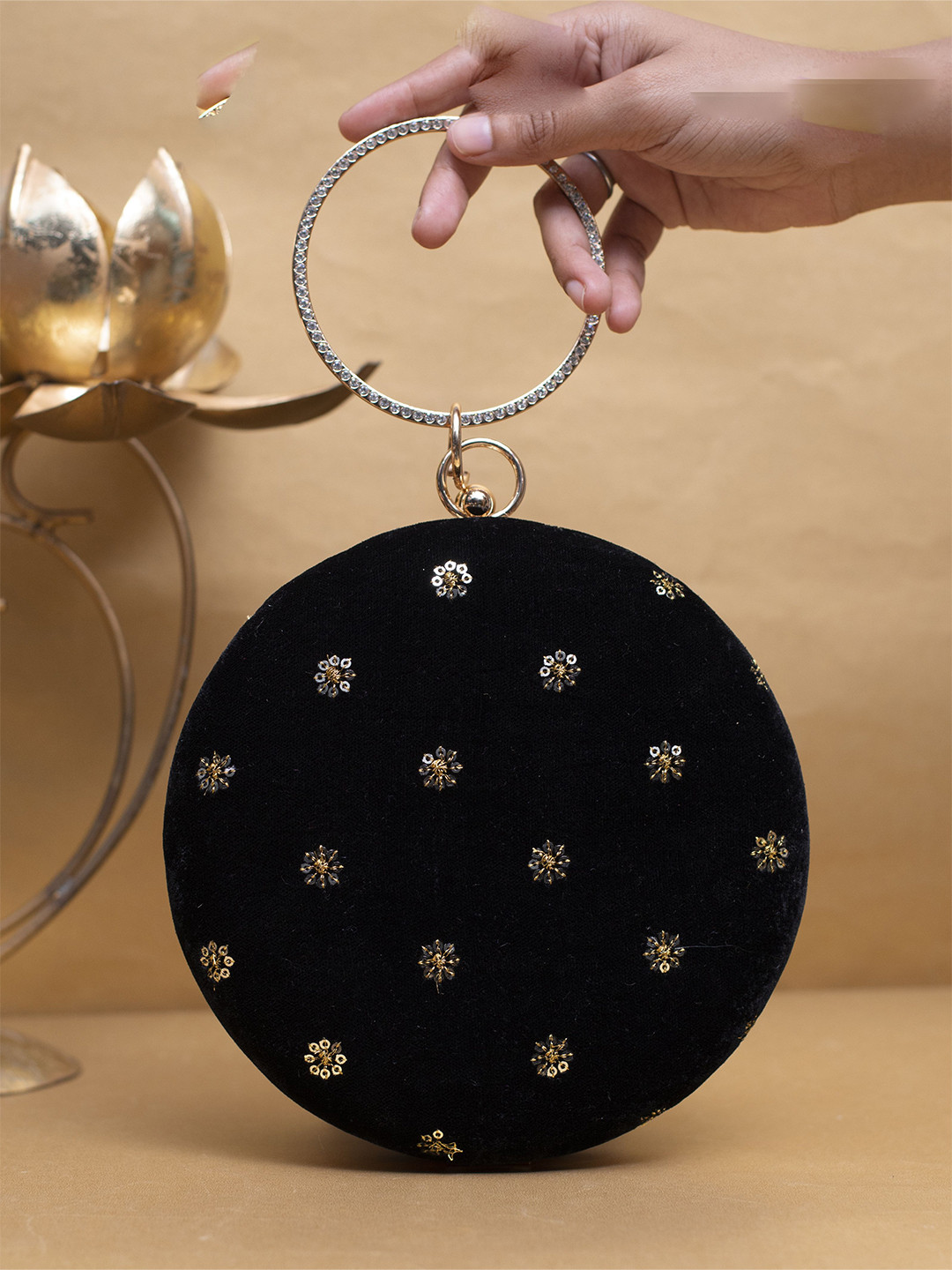 

ARTKLIM Embroidered Box Clutch, Black