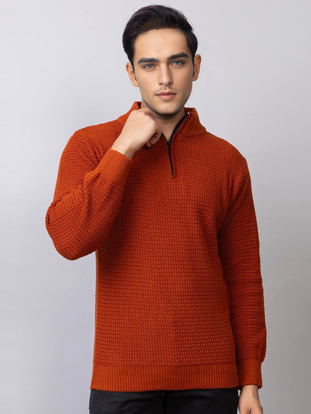 

TYSORT Men Woollen Mock Collar Pullover Sweaters, Rust