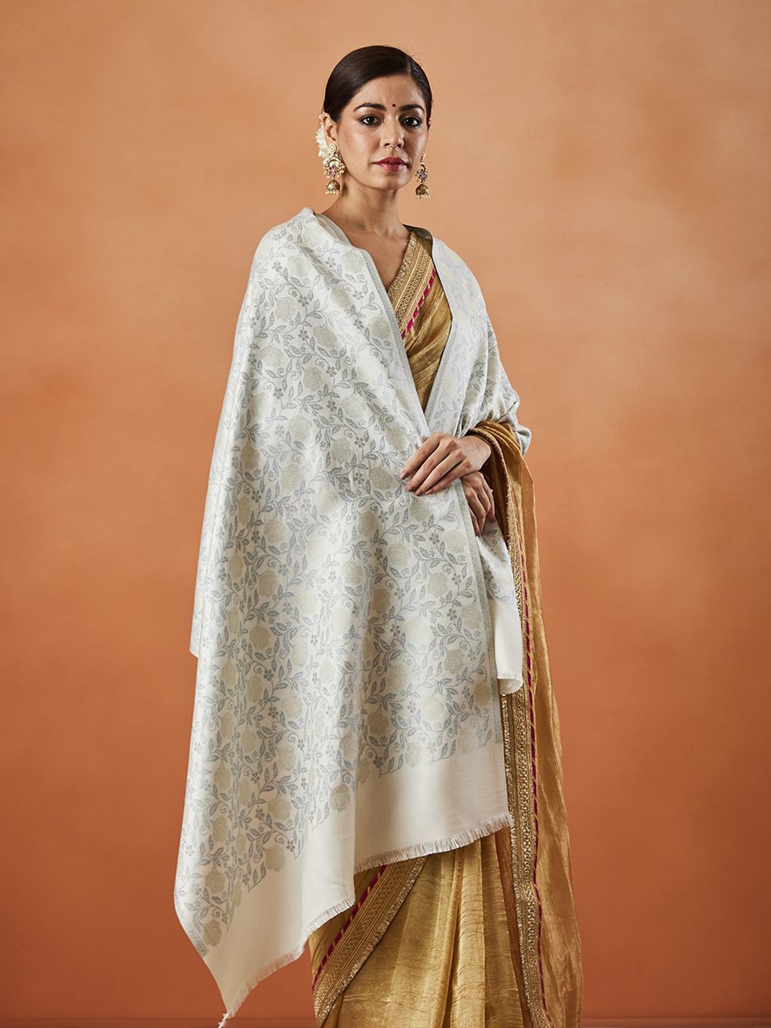 

Pashmoda Women Ethnic Motifs Woven Design Stole, White