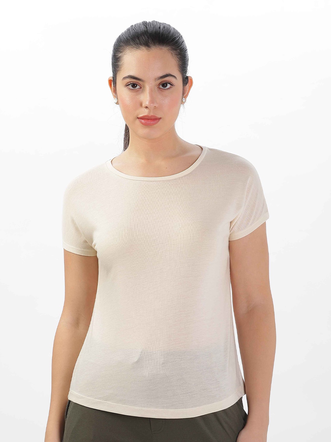 

Domin8 Women Tencil Polyester Ultra Soft & Smooth Hypoallergenic T-Shirt, Beige