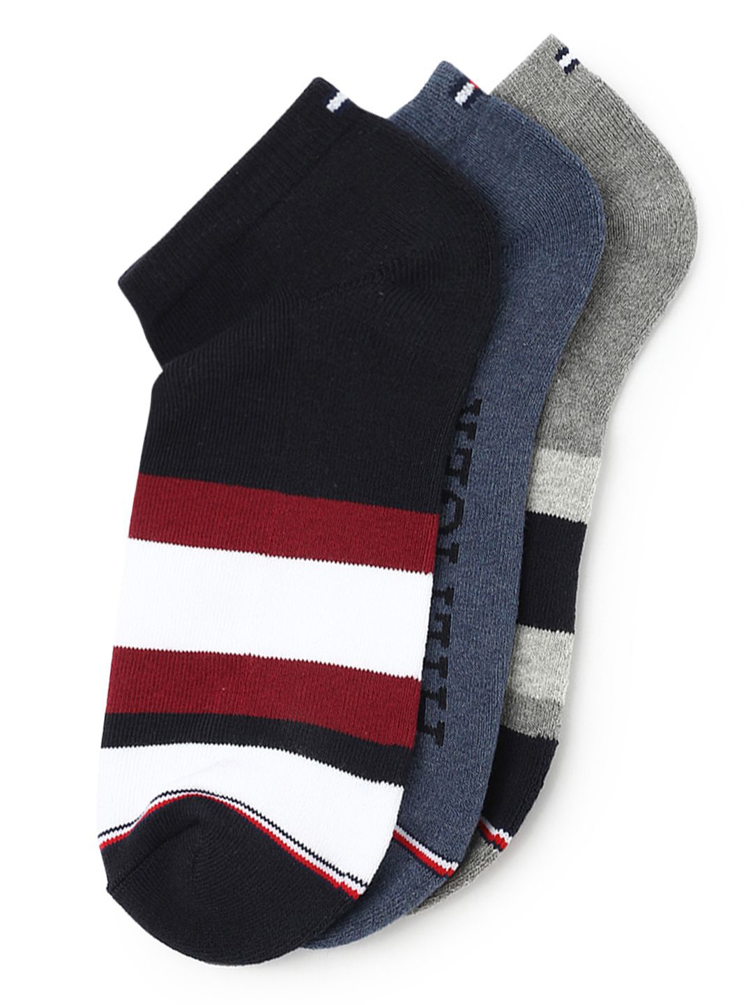 

Tommy Hilfiger Men Pack Of 3 Striped Ankle-Length Socks, Navy blue