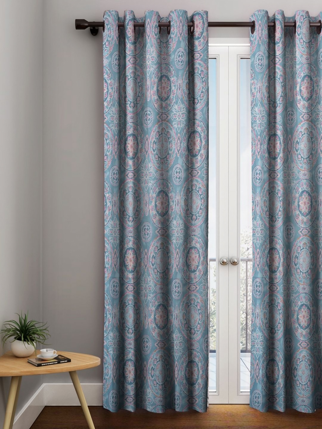 

URBAN DREAM Blue & Pink Ethnic Motifs Cotton Long Door Curtain