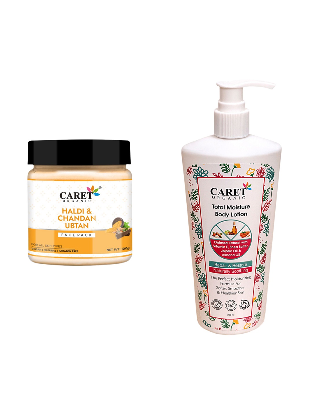 

CARET ORGANIC Chandan Ubtan Face Pack-100 g & Moisture Body Lotion Combo- 200 ml, White