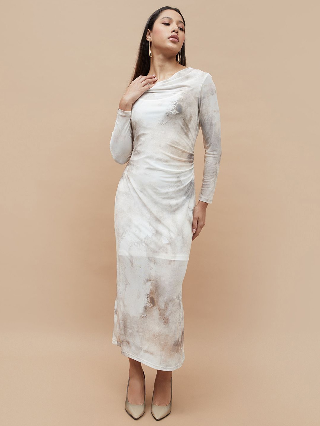 

CODE by Lifestyle Women Tie and Dye Printed Off-Shoulder Maxi Dress, Beige