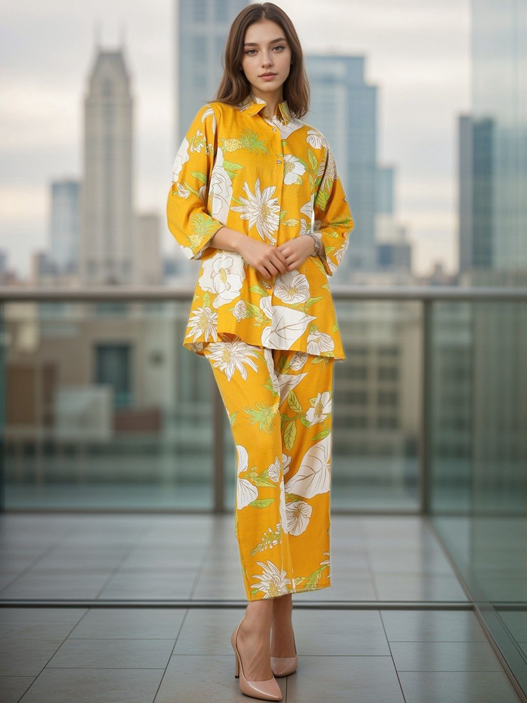 

BAESD Floral Printed Shirt & Trousers, Yellow