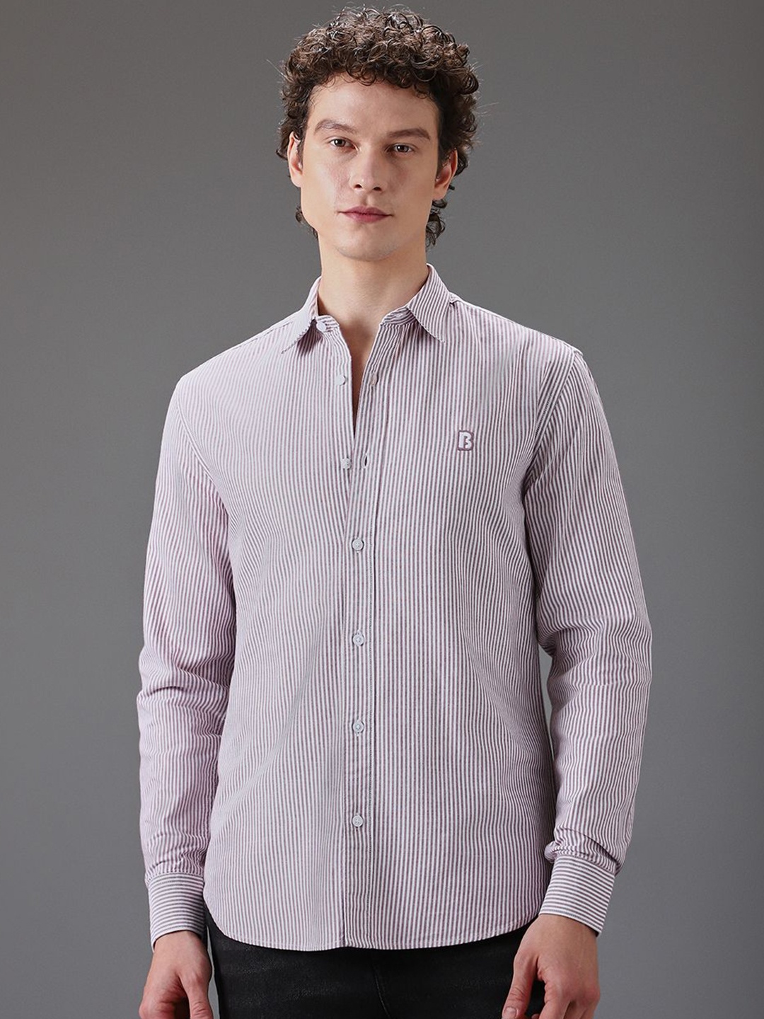 

Banana Club Men Classic Slim Fit Pinstripes Opaque Striped Casual Shirt, Maroon