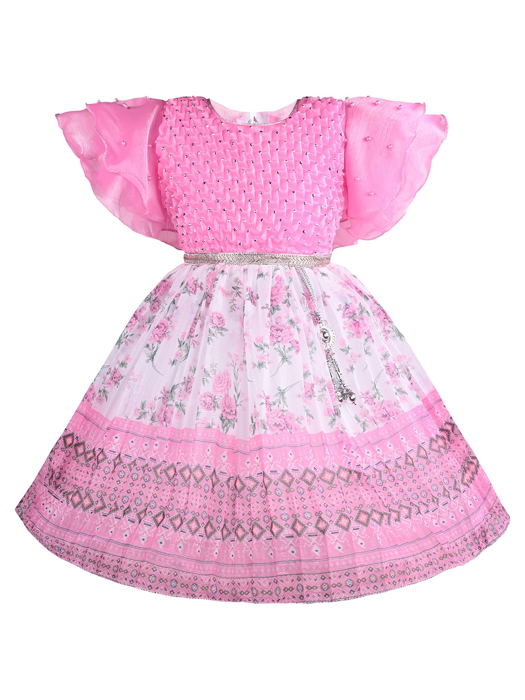 

Wish Karo Girl Floral Print Kimono Sleeve Fit & Flare Dress, Pink
