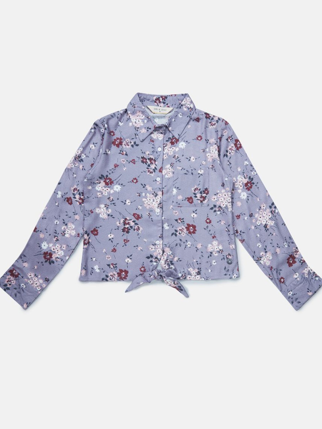 

Gini and Jony Girls Floral Printed Shirt Collar Cotton Top, Purple