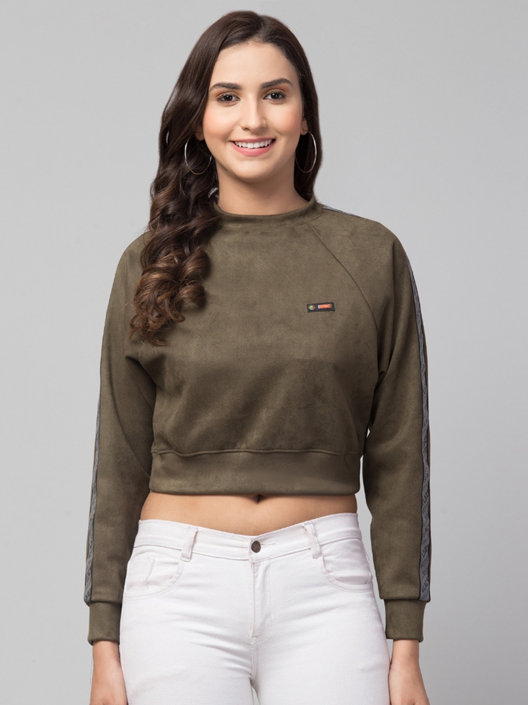 

GalaxyTrendz Women Solid Pullover Crop Sweatshirt, Green