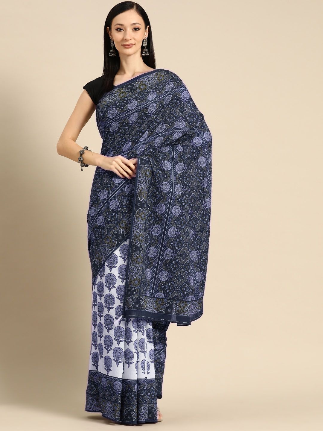 

BUTA BUTI Ethnic Motifs Printed Pure Cotton Saree, Blue