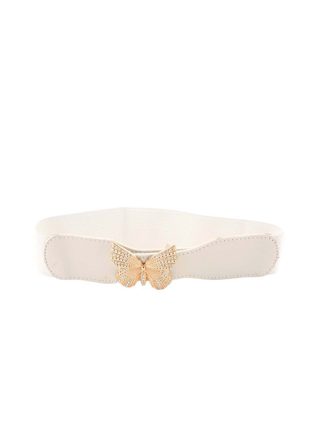 

Style Shoes Women Push Pin Closure Stretchable Textured Belt, White