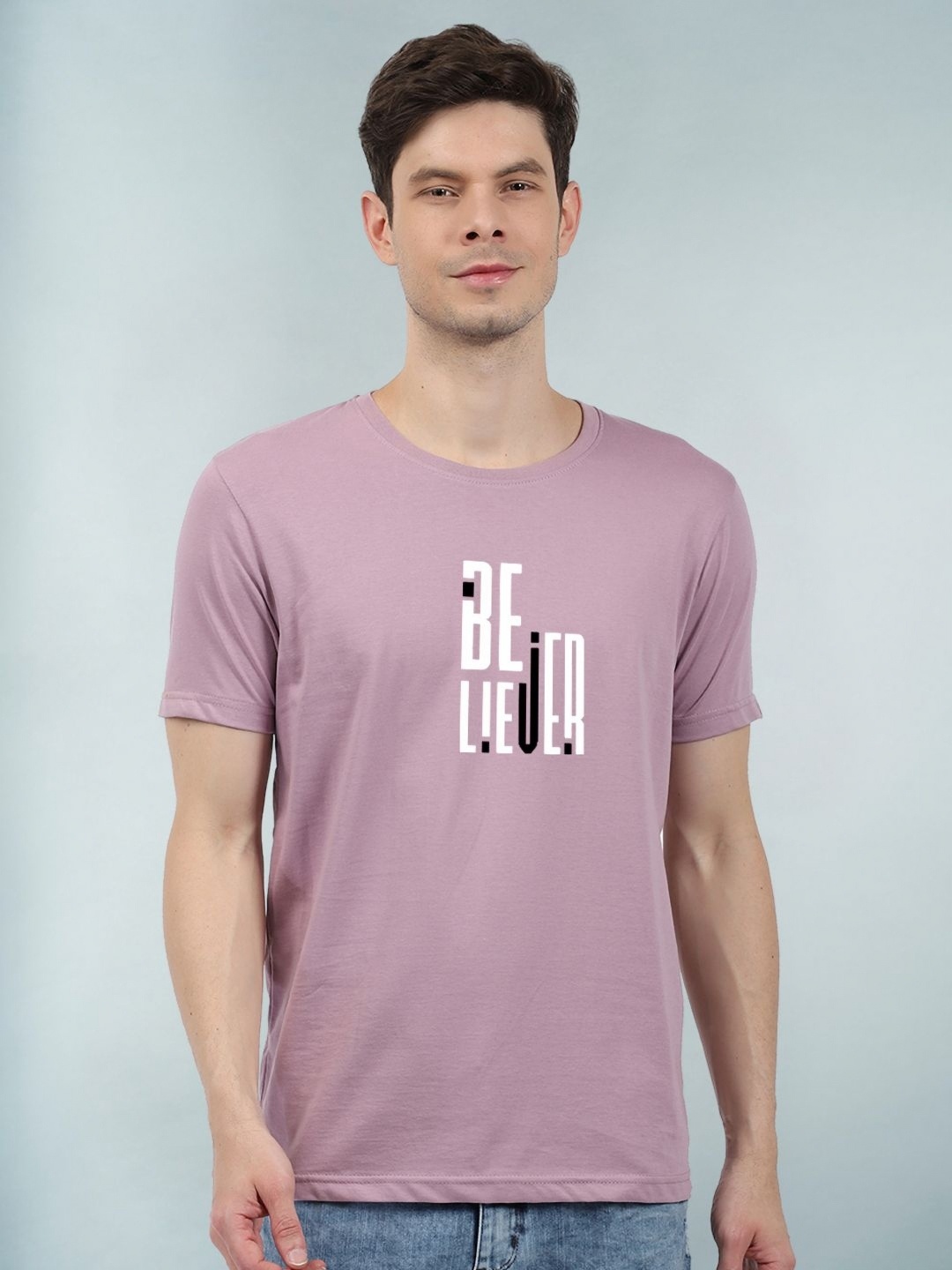 

PRONK Men Graphic Printed Round Neck Cotton T-shirt, Lavender