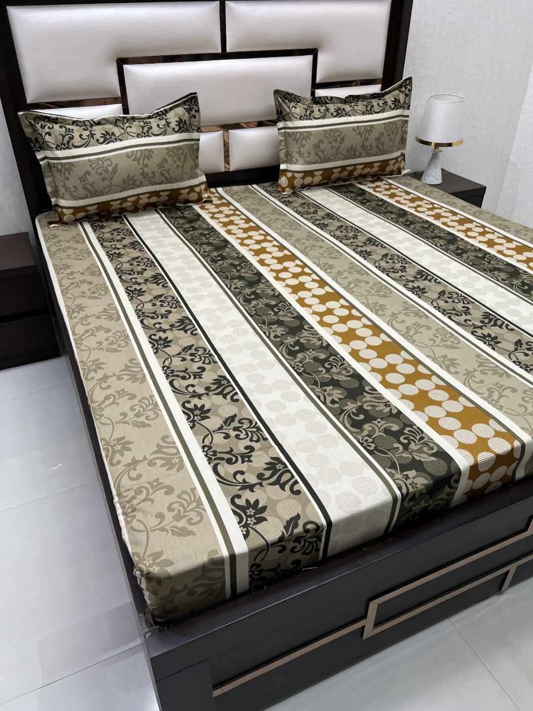 

Pure Decor Cotton Queen Size Double Bed Bedsheet With 2 Pillow Covers 2.28m X 2.54m, Beige